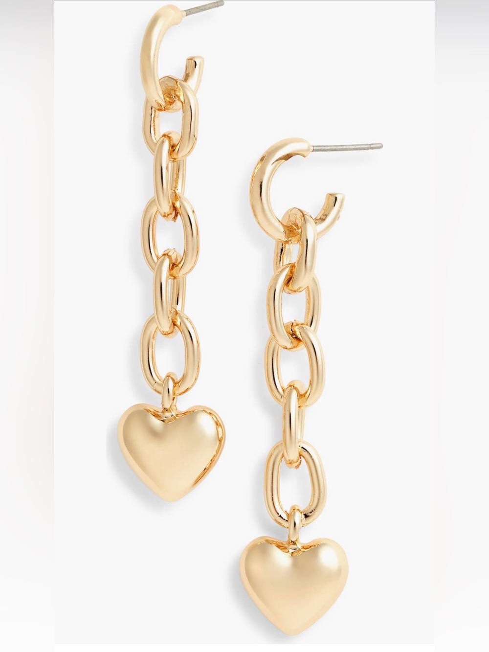 Open Edit Gold Tone Puffy Heart Chain Drop Earrings
